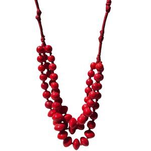 Vintage Cherry Red Beaded Necklace Retro 50s 80s Classic Fashion Jewelry Women